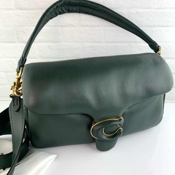 SOLD‼️COACH Pillow Tabby 26 Brass/Amazon Green Shoulder Bag $550 - Picture 3 of 16